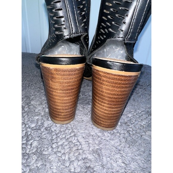 STEVEN MADDEN Nancii Black Perforated Leather Open Toe High Heel Ankle Boots 7.5 - Picture 2 of 11